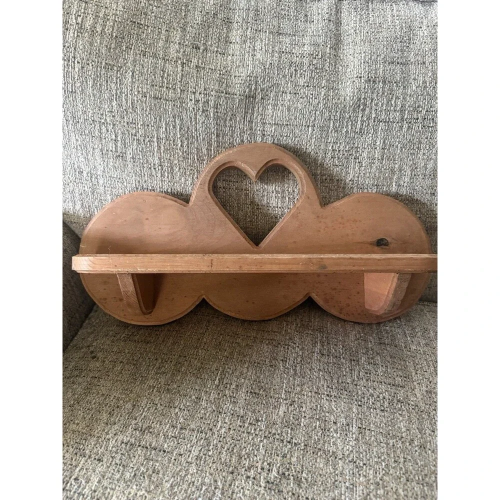 Cottage Core Wooden Wall Shelf Brown Heart Cutout Wall Mount 18 Inches